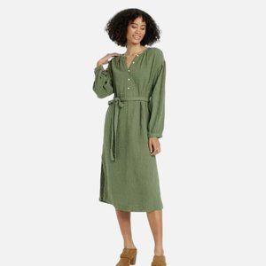 *NO BELT* Green Women's Balloon Long Sleeve Tie-front Shirtdress